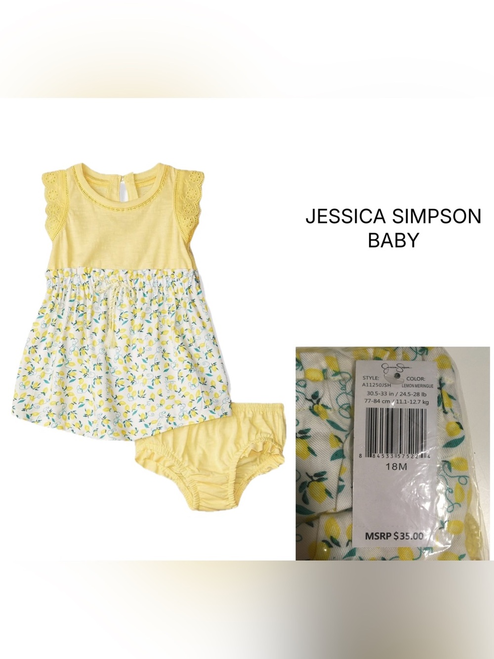 JESSICA SIMPSON BABY - 18M - NWT -2PC YELLOW LEMON DRESS AND BLOOMER